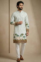 Green Cotton Printed Kurta Pajama