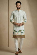 Green Cotton Printed Kurta Pajama