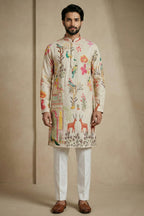 Beige Cotton Digital Printed Kurta Pajama