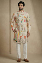 Beige Cotton Digital Printed Kurta Pajama