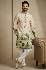 Light Cream Cotton Printed Kurta Pajama