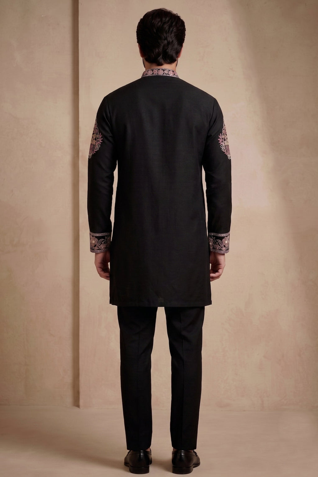 Black Silk Embroidered Kurta Set