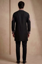 Black Silk Embroidered Kurta Set
