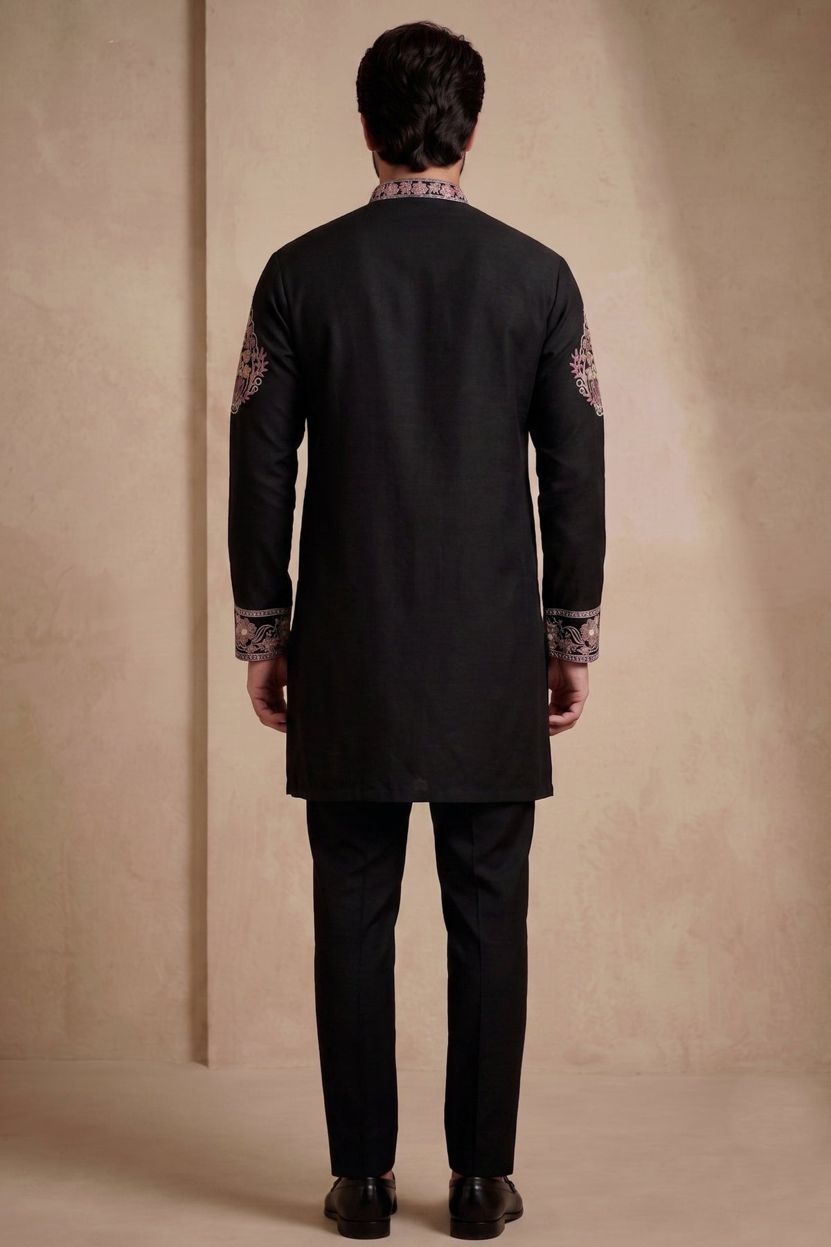 Black Silk Embroidered Kurta Set
