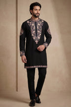 Black Silk Embroidered Kurta Set