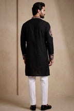 Black Silk Embroidered Kurta Set