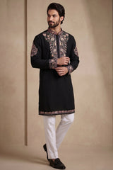 Black Silk Embroidered Kurta Set