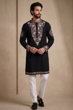 Black Silk Embroidered Kurta Set