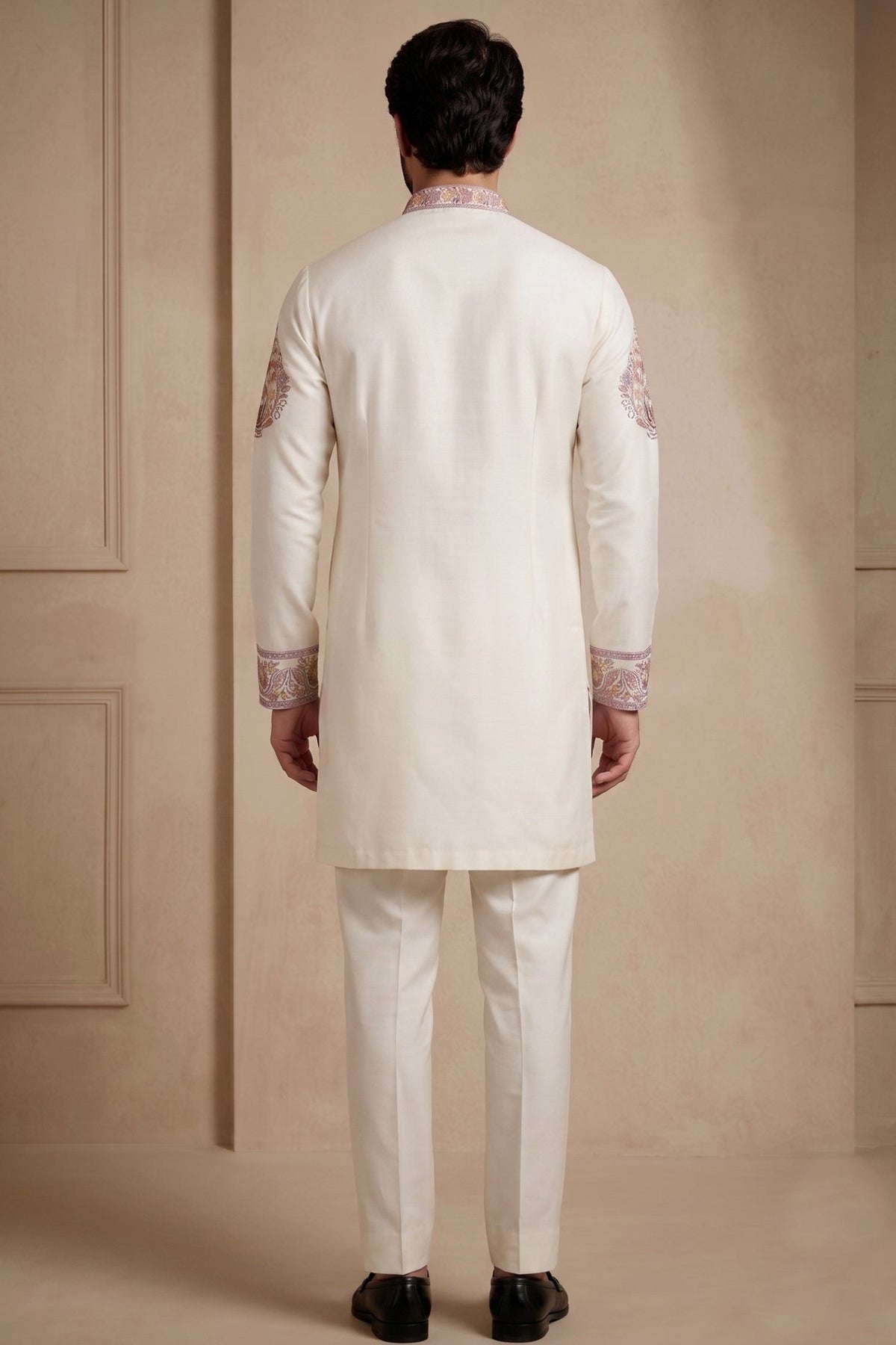 Pearl White Silk Embroidered Kurta Set