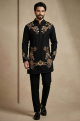 Black Silk Embroidered Kurta Set