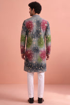 Grey Art Silk Embroidered and Printed Work Kurta Pajama