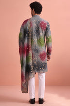 Grey Art Silk Embroidered and Printed Work Kurta Pajama with Stole
