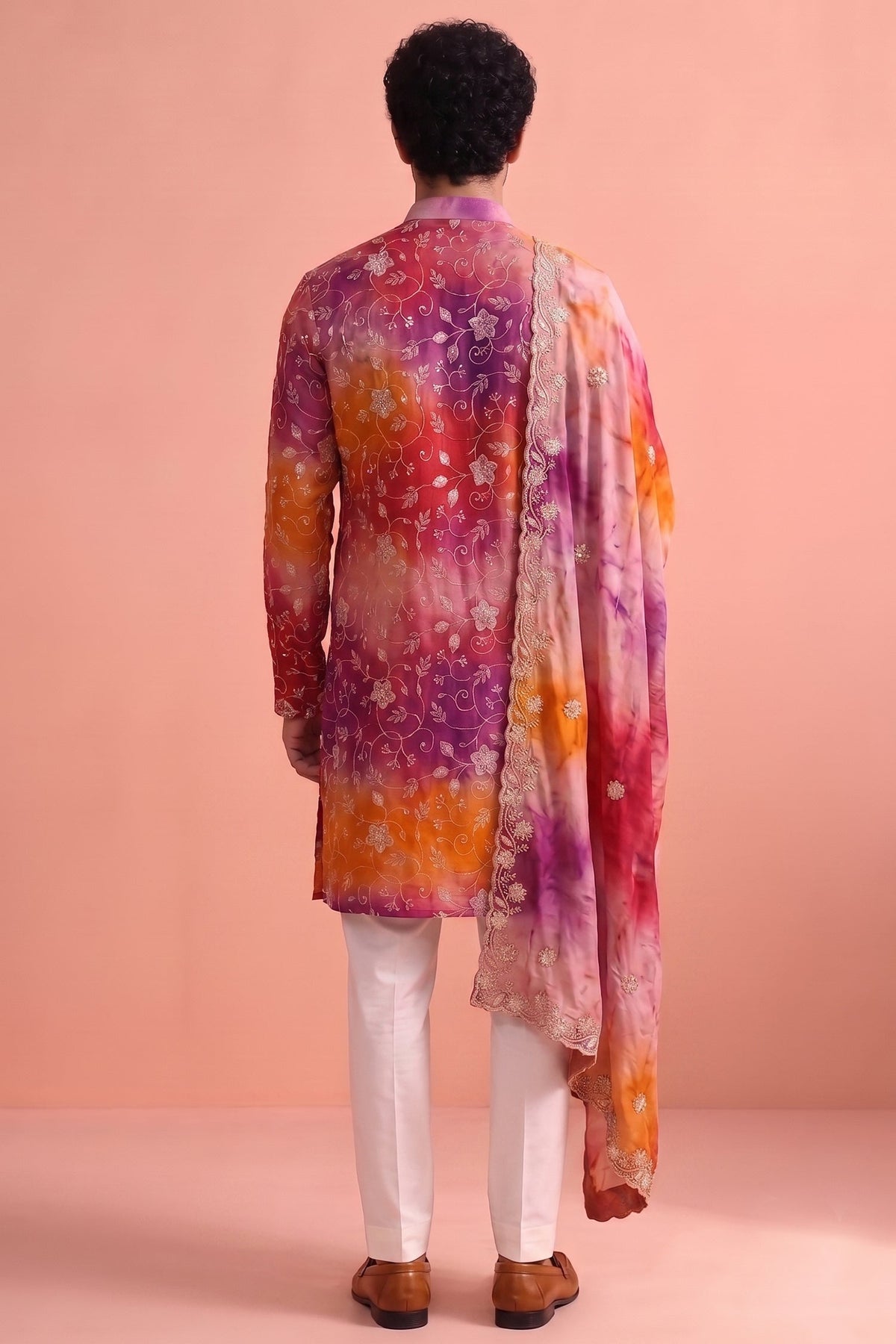 Multi Colored Art Silk Embroidered Kurta Pajama with Stole