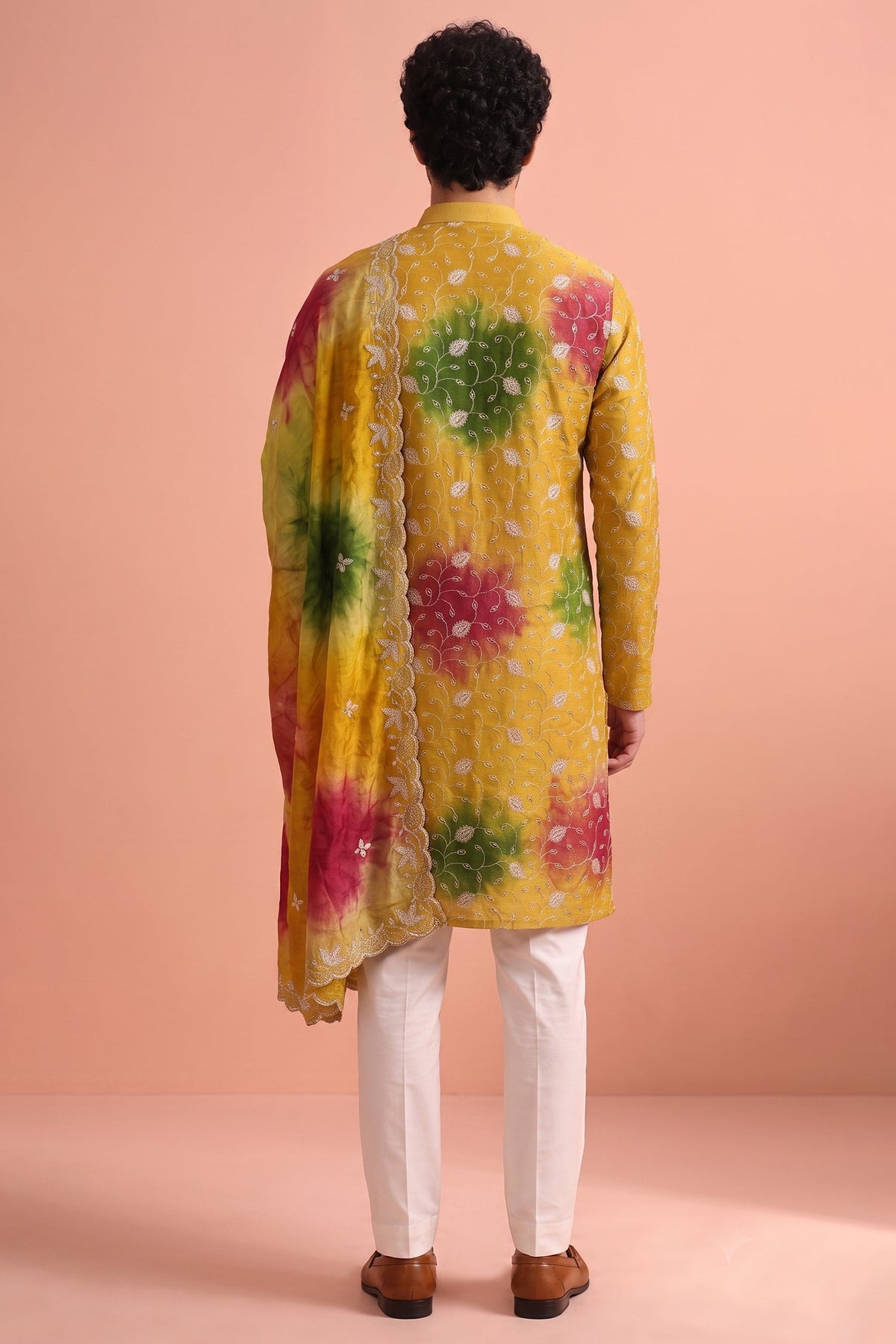 Mustard Art Silk Embroidered Kurta Pajama with Stole