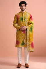 Mustard Art Silk Embroidered Kurta Pajama with Stole
