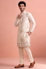 White Satin Embroidered Kurta Pajama