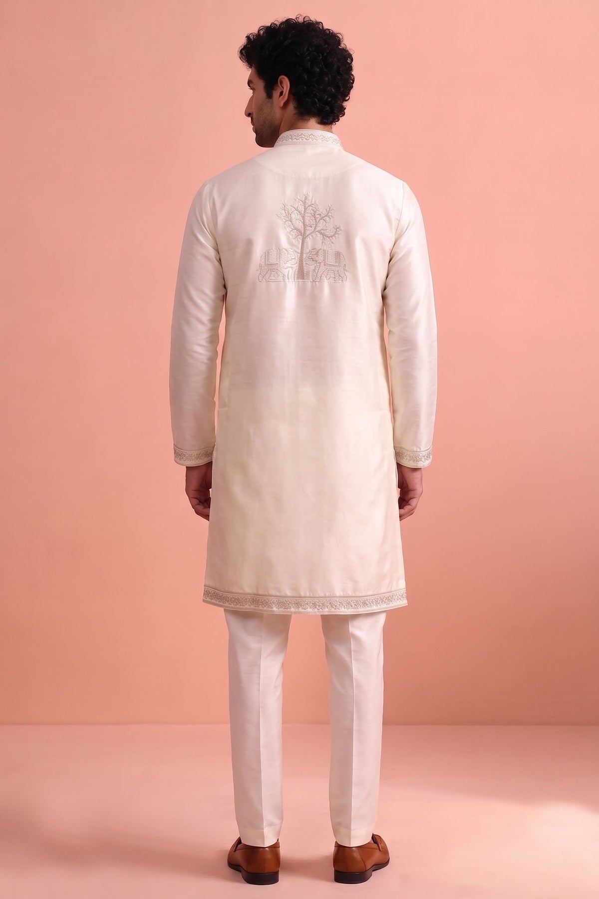 White Satin Embroidered Kurta Pajama