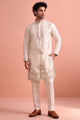 White Satin Embroidered Kurta Pajama