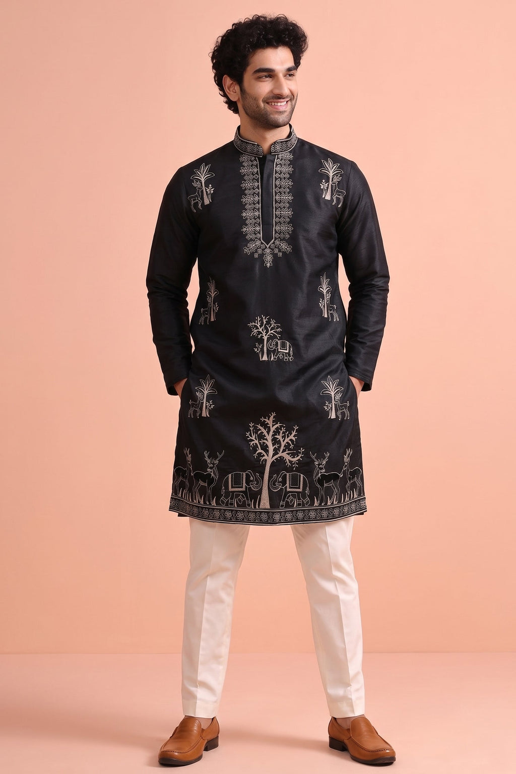 Black Satin Embroidered Kurta Pajama