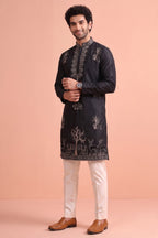 Black Satin Embroidered Kurta Pajama