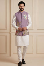 Off White Viscose Embroidered Kurta Pajama with Jacket