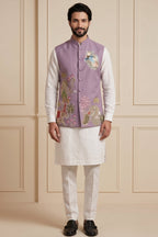 Off White Viscose Embroidered Kurta Pajama with Jacket