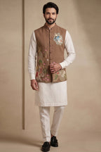 Off White Viscose Embroidered Kurta Pajama with Jacket