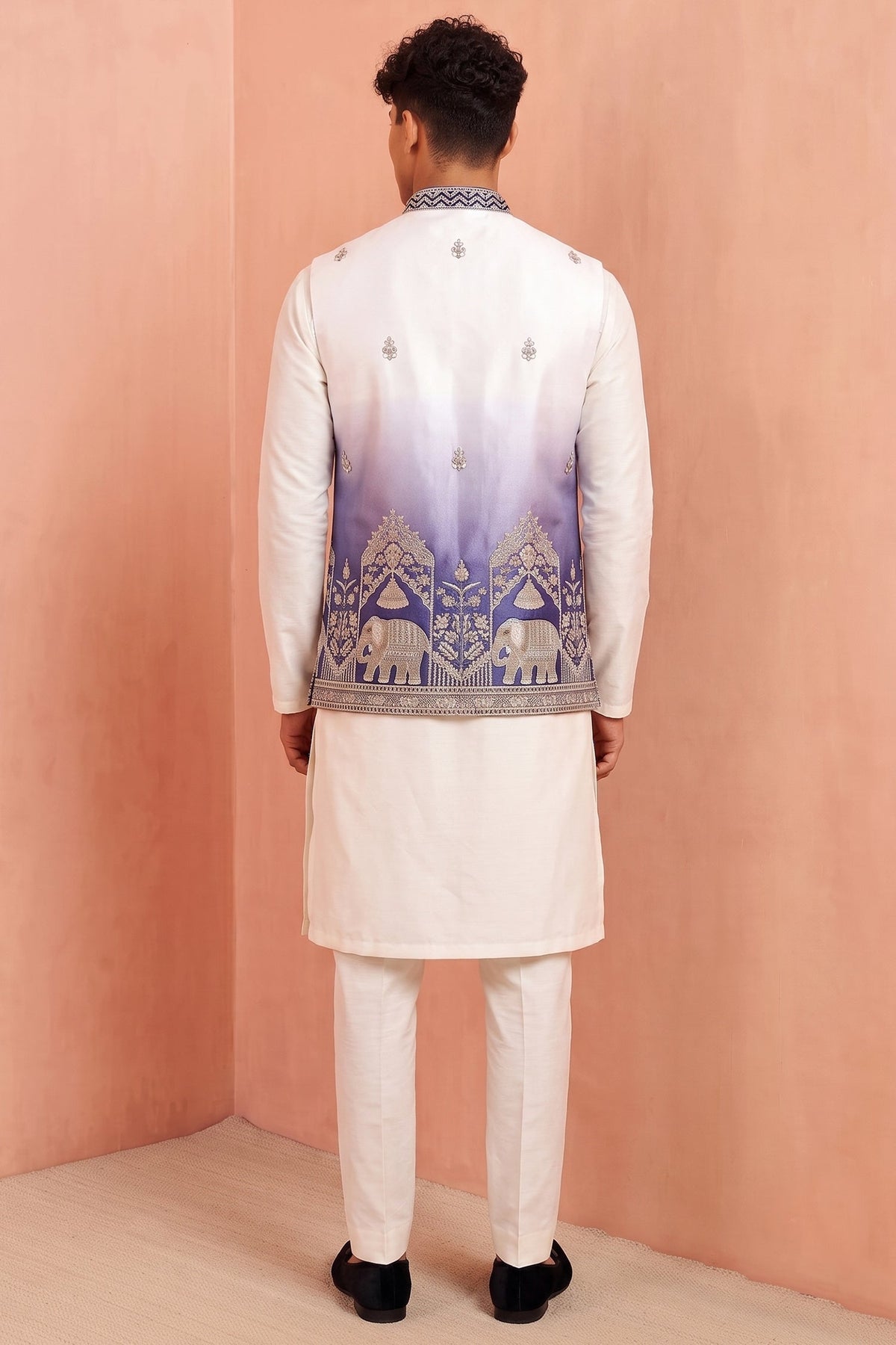 Off White Banarasi Silk Embroidered Kurta Pajama with Jacket
