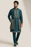 Rama Blue Satin Embroidered Jacket Indo Western Set