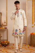 Cream Art-Silk Embroidered Kurta Pajama
