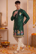 Dark Green Art-Silk Embroidered Kurta Pajama