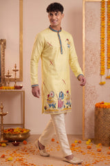 Yellow Art-Silk Embroidered Kurta Pajama