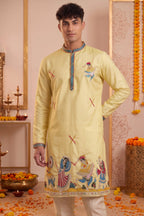 Yellow Art-Silk Embroidered Kurta Pajama