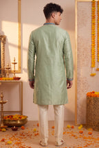 Light Mint Green Art-Silk Embroidered Kurta Pajama