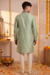 Light Mint Green Art-Silk Embroidered Kurta Pajama