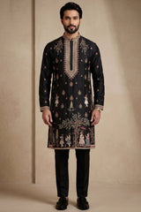 Black Satin Embroidered Kurta Pajama
