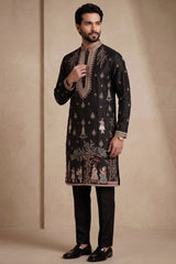 Black Satin Embroidered Kurta Pajama