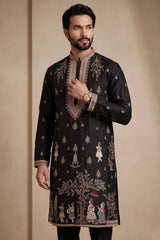 Black Satin Embroidered Kurta Pajama