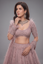 Pink Designer Heavy Bead and Sequin Work Lehenga Choli in Organza