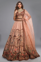 Light Pink Raw Silk Bridal Heavy Work Lehenga Choli with Floral and Bird Motifs