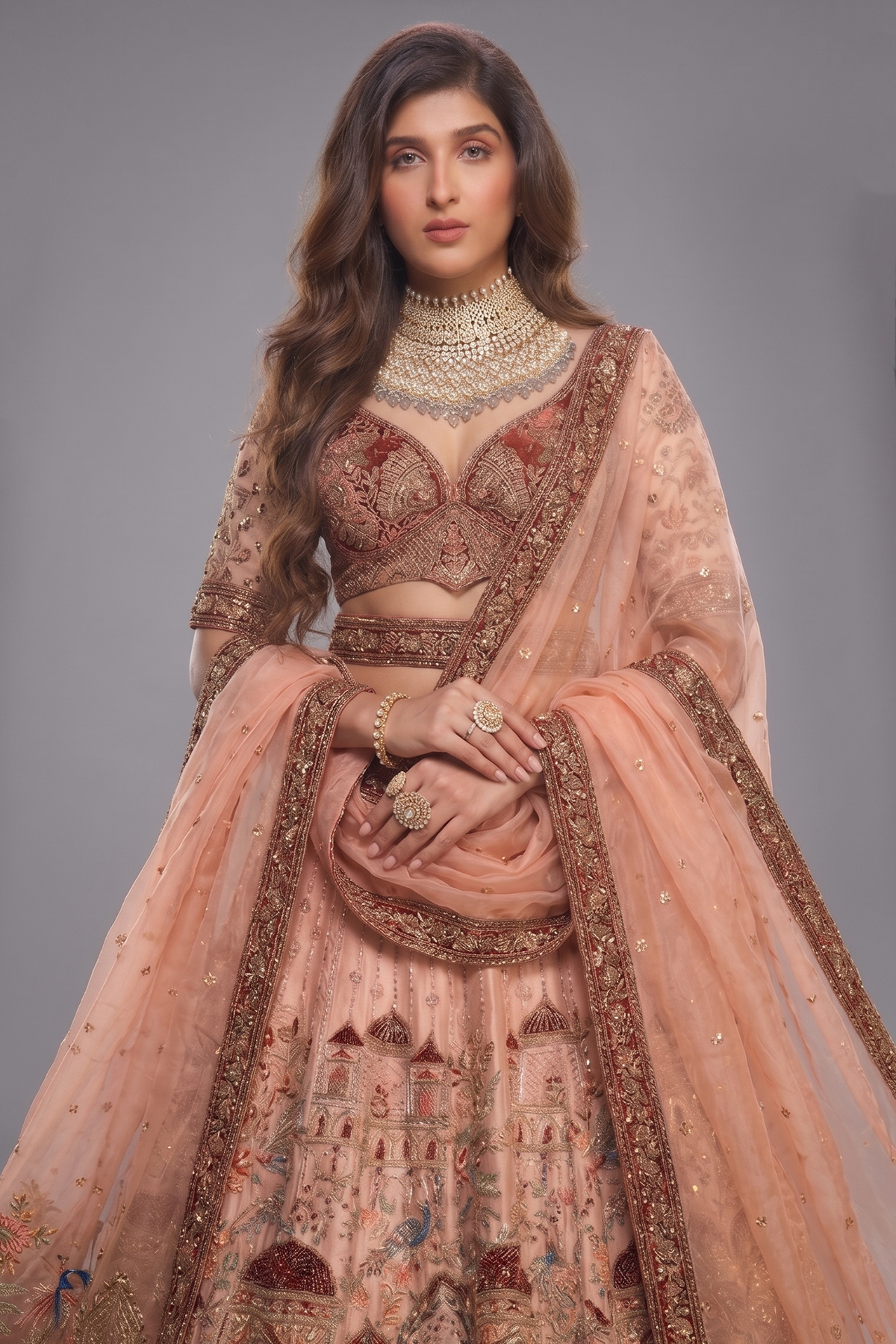 Light Pink Raw Silk Bridal Heavy Work Lehenga Choli with Floral and Bird Motifs