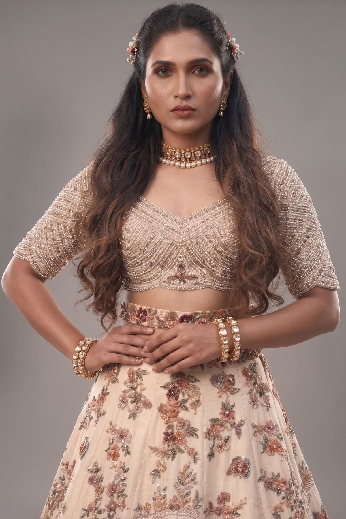 Off White and Sky Blue Heavy Work Bridal Lehenga in Raw Silk with Floral and Bird Motifs