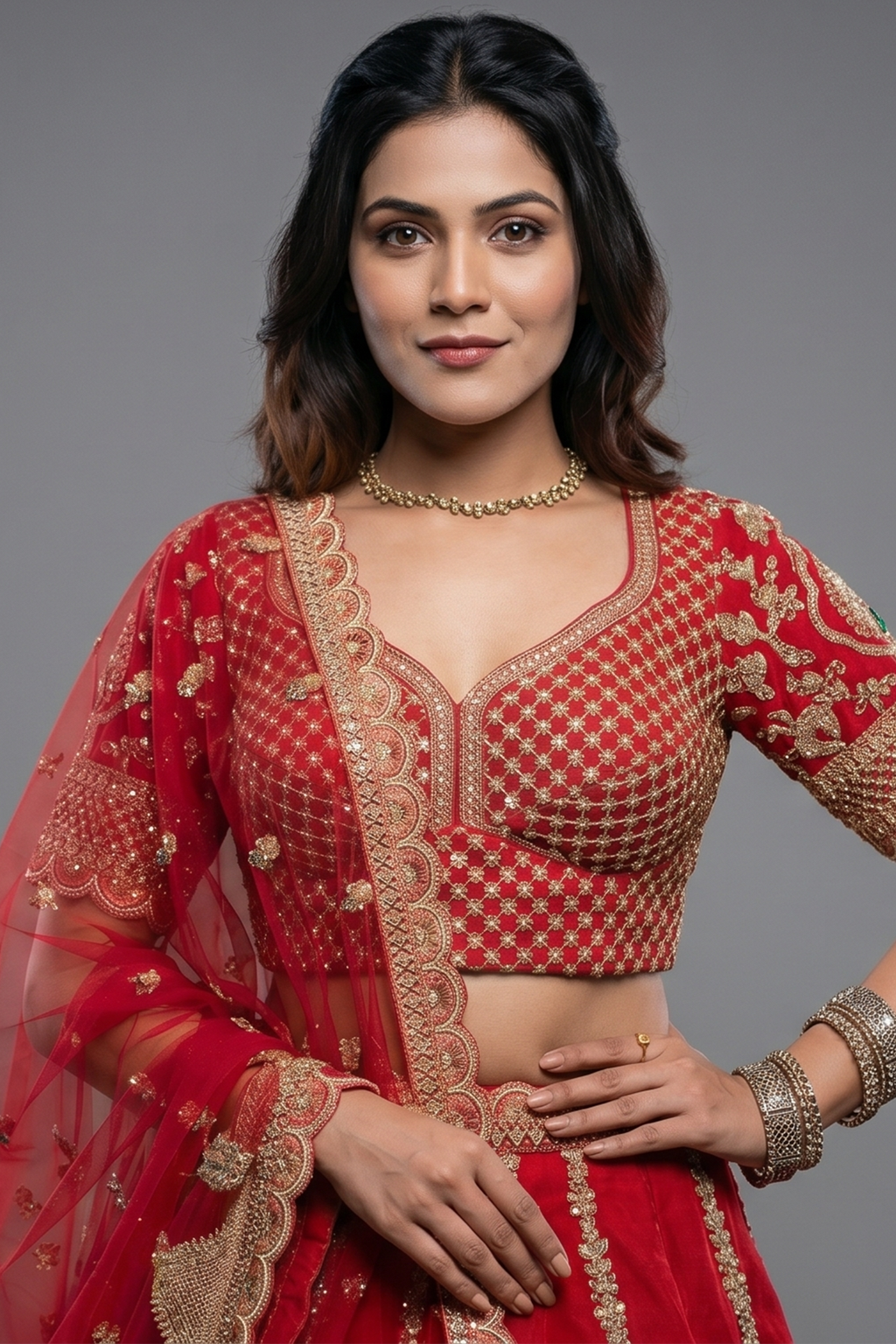 Red Raw Silk Heavy Bridal Lehenga with Peacock and Floral Motifs