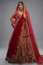 Red Raw Silk Designer Bridal Lehenga with Double Dupatta