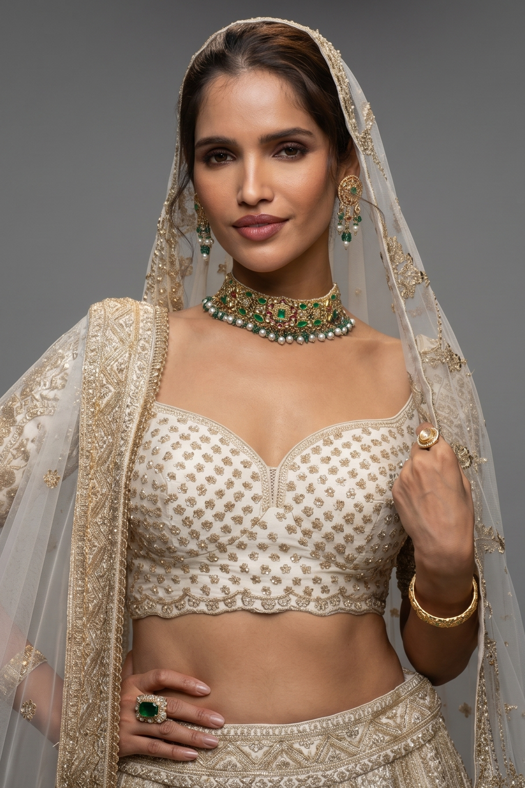 Cream Raw Silk Designer Heavy Bridal Lehenga with Sweet Heart Neck Blouse and Double Dupatta