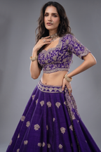 Violet Purple Raw Silk Heavy Designer Handworked Border Lehenga