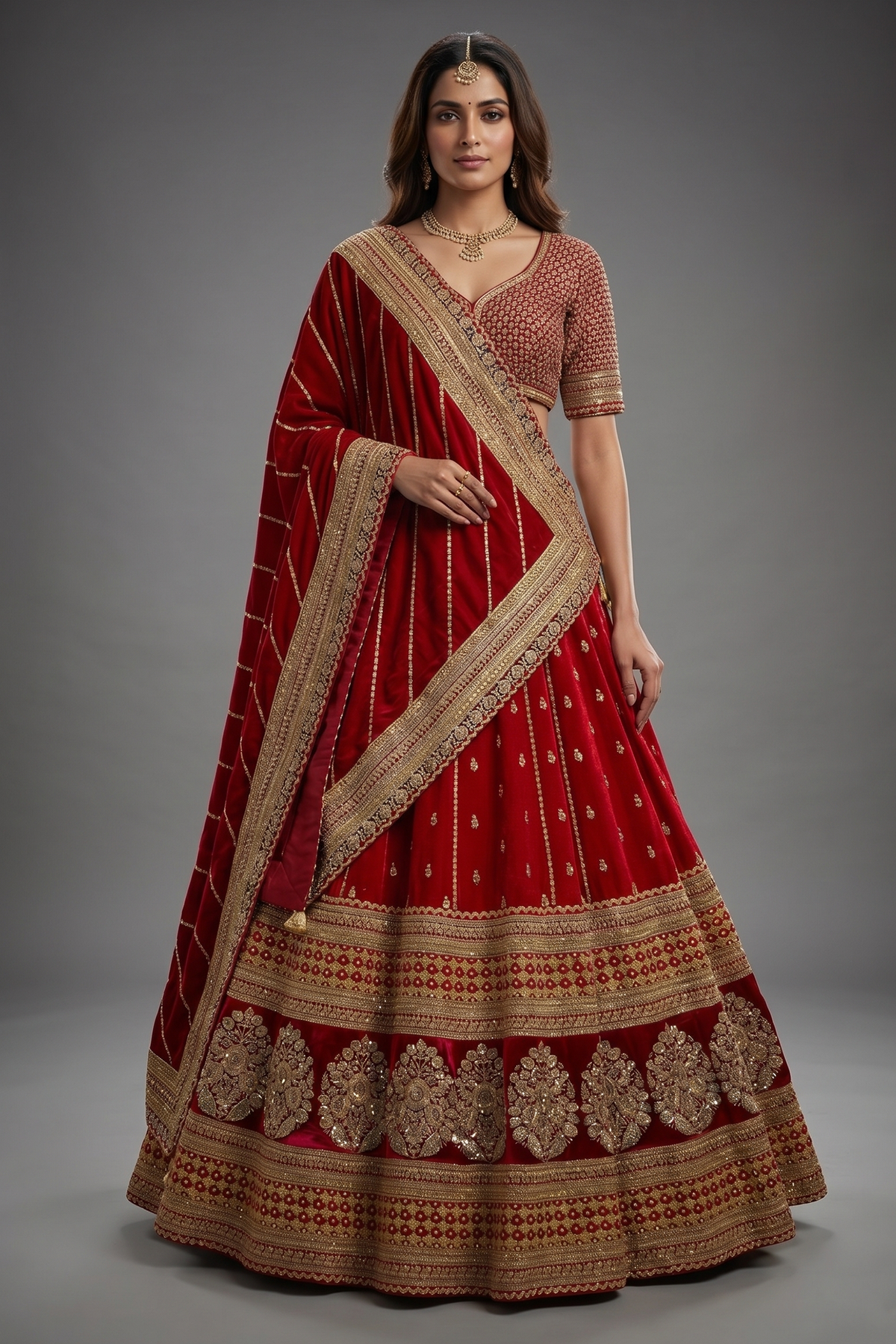 Vrushika Mehta Red Matka Silk Heavy Designer Bridal Lehenga with Double Dupatta