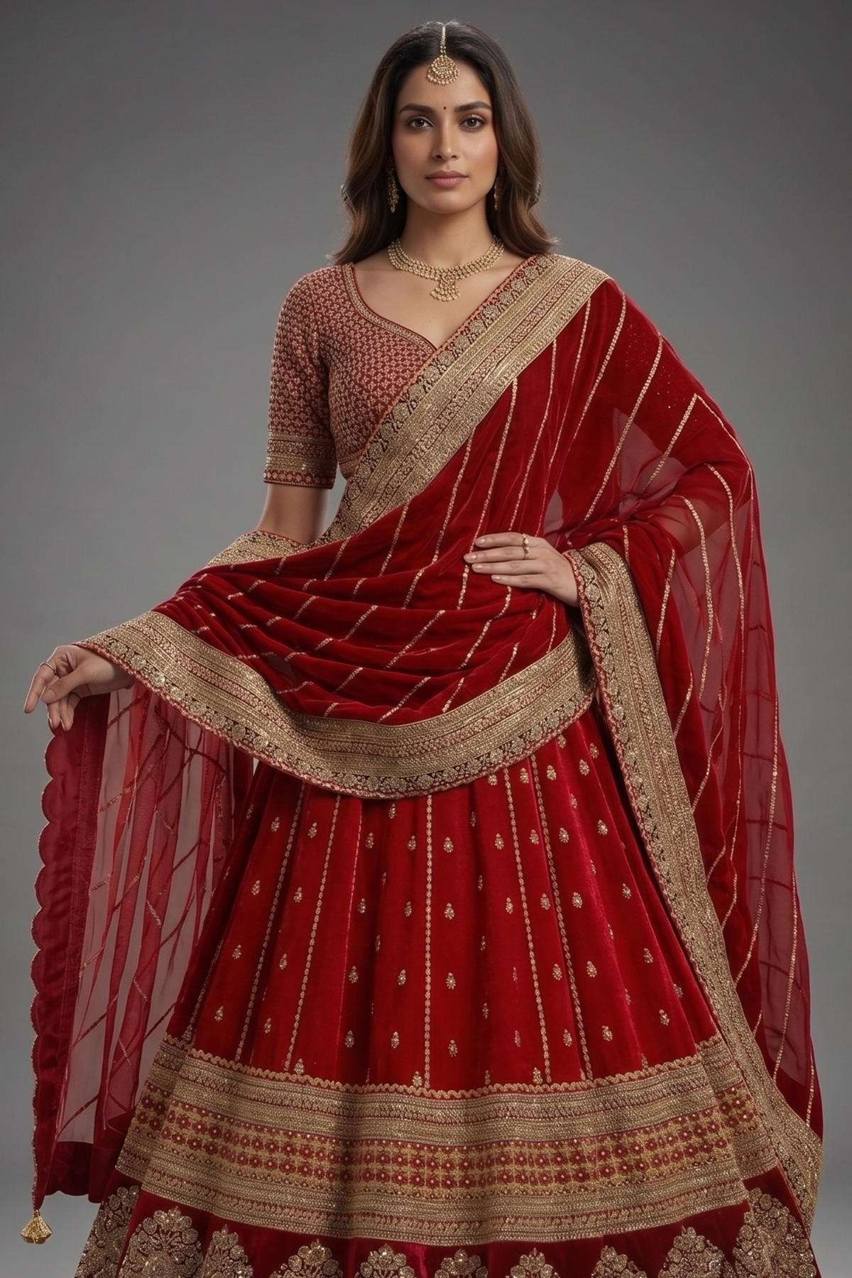 Vrushika Mehta Red Matka Silk Heavy Designer Bridal Lehenga with Double Dupatta