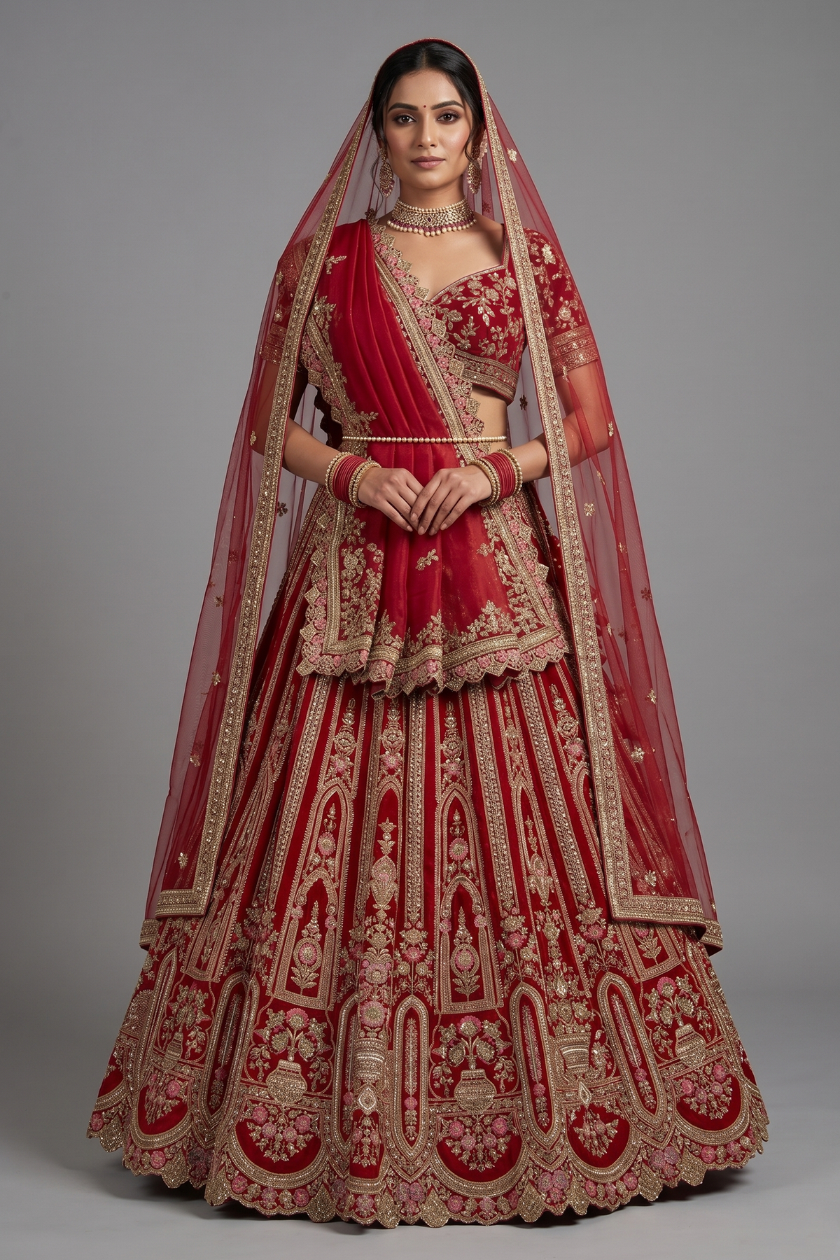 Red Matka Silk Designer Bridal Lehenga with Heavy Embroidery Work