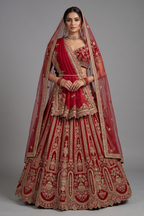 Red Matka Silk Designer Bridal Lehenga with Heavy Embroidery Work